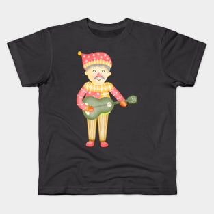 Cute santa claus boy playing guitar Kids T-Shirt